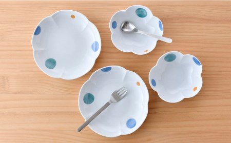 【波佐見焼】水玉 フラワー ボウル プレート セット 食器 皿 【松幸陶芸】 [HB47]