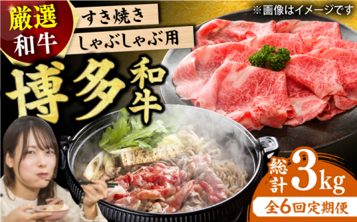 【6回定期便】博多和牛しゃぶしゃぶすき焼き用 500g 肉 モモ スライス 和牛 赤身  肩ロース 肩バラ 広川町 / 株式会社MEAT PLUS [AFBO024]