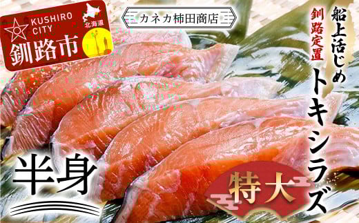 
            新もの 船上活じめ 釧路 定置 トキシラズ の 半身 ふるさと納税 鮭 サケ 魚 時不知鮭 甘塩 魚介 海産物 F4F-8389
          