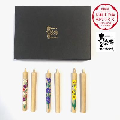 ふるさと納税 岡崎市 国内産ハゼの実蝋を100%使用　【秋】岡崎手描き絵ろうそく2本3セット(黒箱入り)約10cm |  | 01
