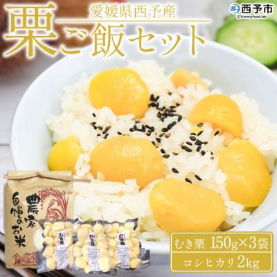 ふるさと納税 西予市 愛媛県西予市産　栗ご飯セット(むき栗150g×3個・コシヒカリ2kg)