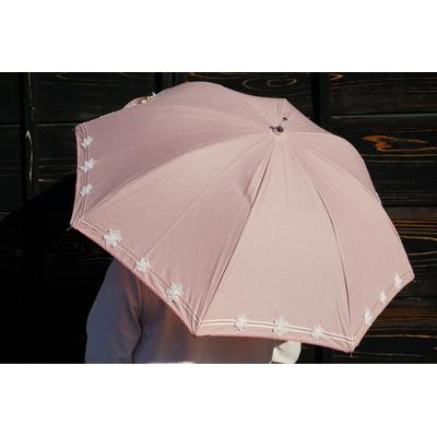 ふるさと納税 古河市 雪華模様の刺繍入り日傘(晴雨兼用・サイズ50cm・UV加工・麻50%綿50%)ピンク _BL21