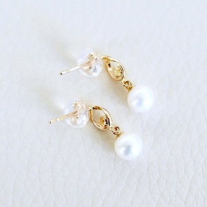 K10YG(10金) イエローゴールド パール & シトリン 揺れる シンプル スタッド ピアス  保証書付 SR-2031 242-062-e