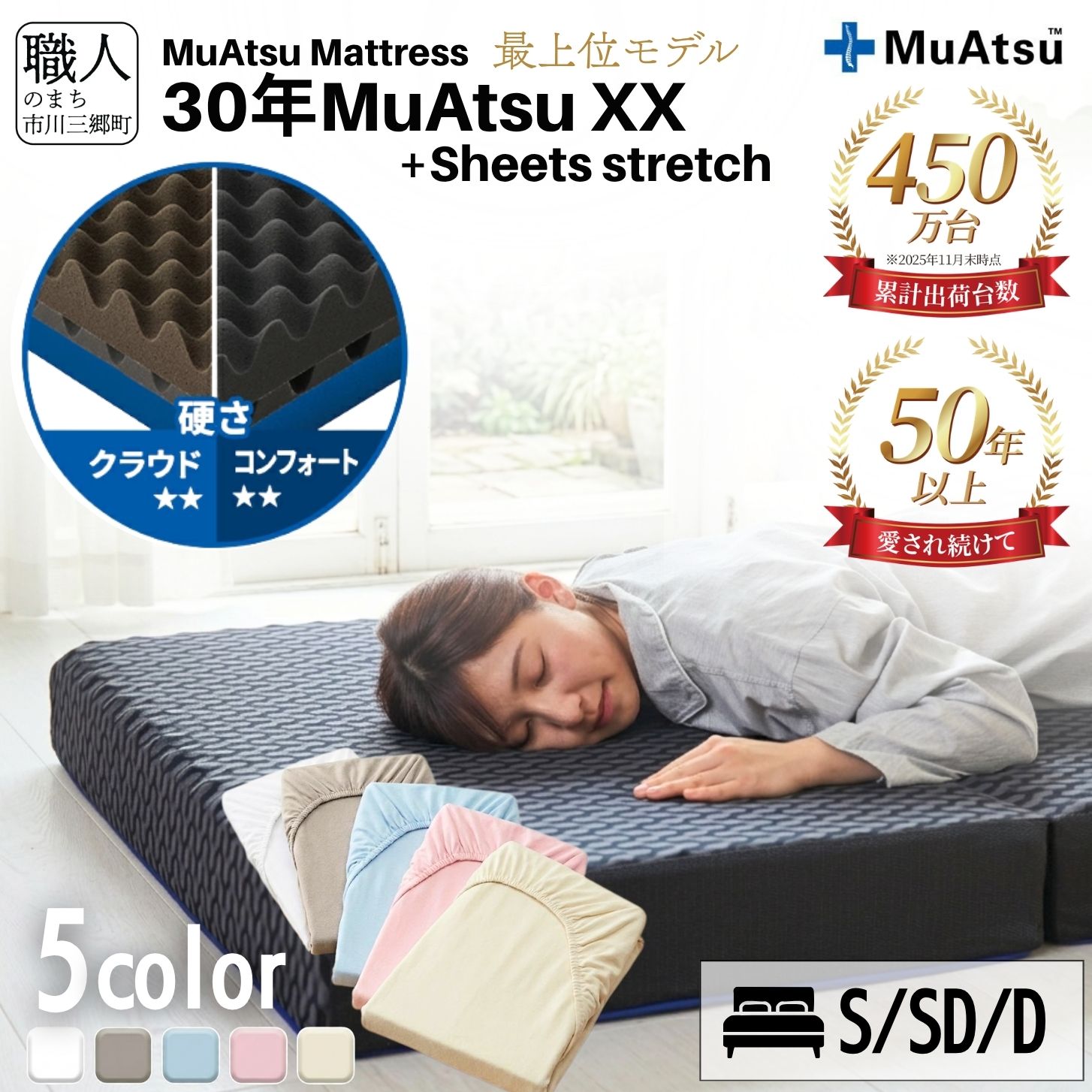 【ふるさと納税】 30年 ムアツ マットレス XX コンフォート クラウド 三つ折り 折りたたみ マットレス 極厚 12cm 敷布団 敷き布団 寝具 シーツ 専用シーツ付 綿 ベージュ ブルー ピンク グレー ホワイト 昭和西川