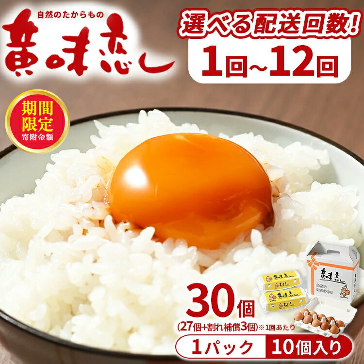 【ふるさと納税】＼12月末まで 寄附額改定／【選べる配送回数(1回〜12回)】赤玉卵「自然のたからもの 黄味恋し」1ケース（10個入×3パック）｜ たまご 卵 鶏卵 定期便 栃木県 宇都宮市 　※離島への配送不可