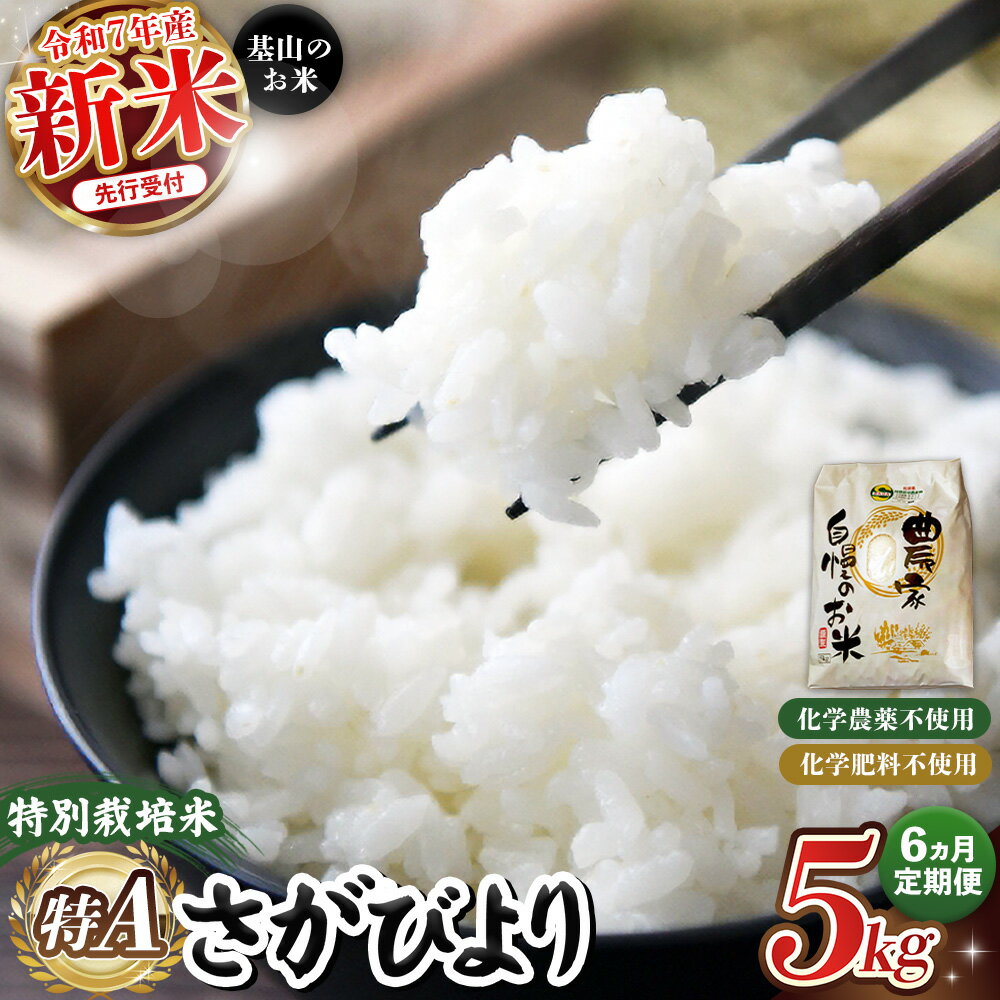 【ふるさと納税】【令和7年新米・先行受付】【6カ月定期便】基山の米 さがびより 5kg 特別栽培米【15年連続特A受賞米 ブランド米 精米 化学農薬・化学肥料不使用 環境保護 健康志向 美味しい米 こだわり米 お米 地元産 風味豊か こだわりの味】K098301