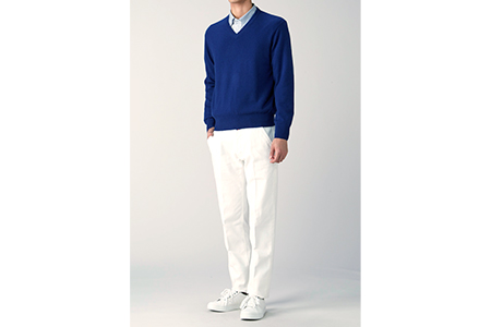 日本製 カシミヤ100% Vセーター ブルー Mサイズ [2602]