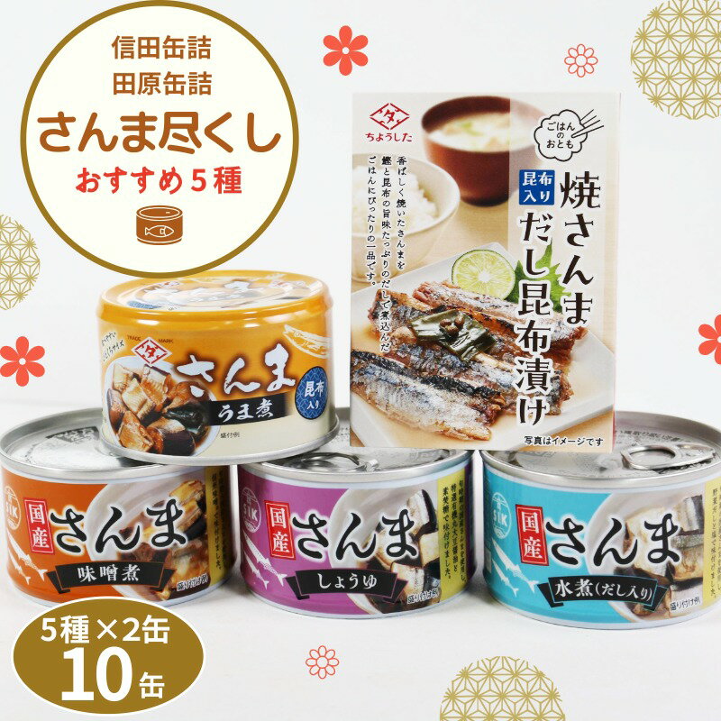 【ふるさと納税】 さんま 缶詰 さんま尽くし 5種類 10缶セット 厳選 さんま缶詰 秋刀魚 国産さんま使用 信田缶詰 田原缶詰 老舗 水煮 しょうゆ煮 味噌煮 うま煮 魚 魚介 海鮮 青魚 非常食 災害 防災 備蓄 保存食 ふるさと納税 ふるさと納税缶詰 千葉県銚子市 銚子市観光協会