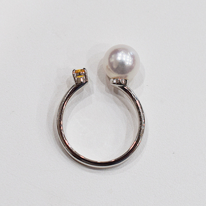 S085-475_あこや真珠 天草 リング 7.5mm - 8mm ホワイトピンク シトリン フリーサイズ 真珠 (F：13号)