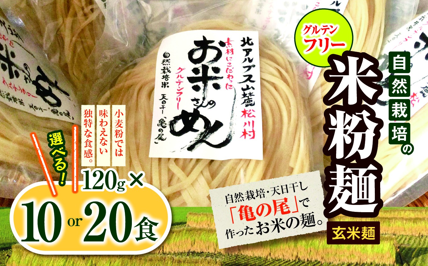 
                  グルテンフリ—  自然栽培の米粉麺 （ 玄米麺 ）120g 選べる内容量 10食 or 20食 ｜麺 めん 米粉 米粉麺 米粉めん グルテンフリー お米のめん 半生麺 玄米麺 長野県 松川村 信州
                