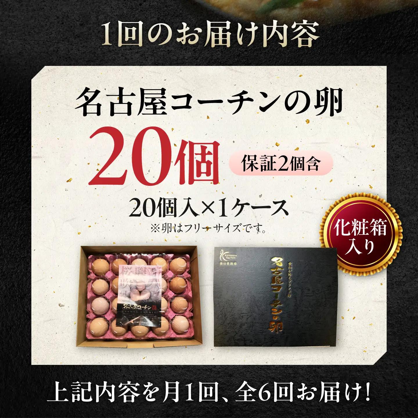 【定期便6回】名古屋コーチン 卵 毎月20個（18個＋割れ保証2個）×6ヶ月 / 卵 たまご 定期便 高級卵 / 稲沢市 / 櫛田養鶏場[BMAY014]