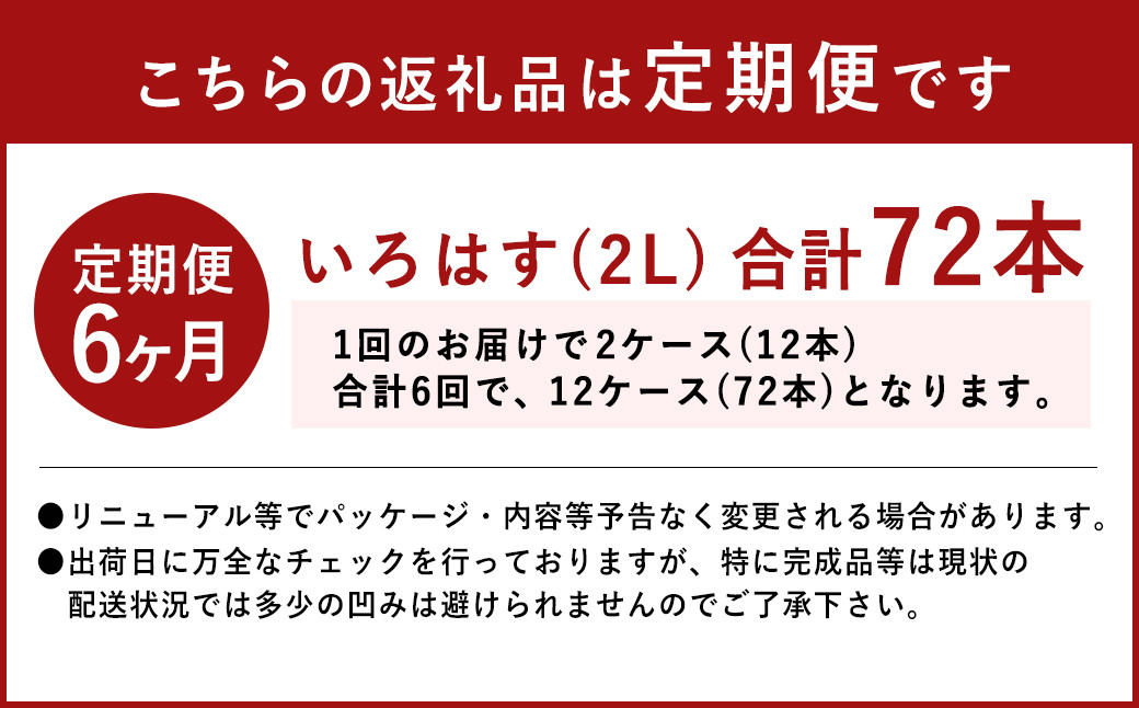 【定期便6回】い・ろ・は・す（いろはす）阿蘇の天然水 2L 計12本×6回