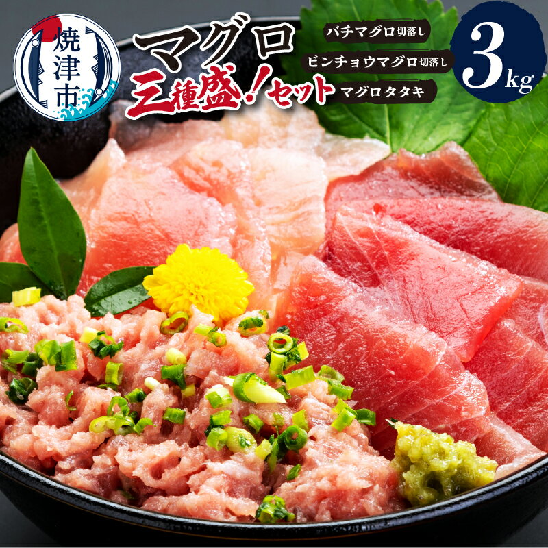 【ふるさと納税】 マグロ 切り落とし まぐろたたき 真空パック 小分け 約3kg 冷凍 海鮮丼 刺身 寿司に！ まぐろ三種盛 バチ ビンチョウ タタキ セットB 魚 焼津 a40-116