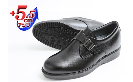 本革 ビジネスシューズ 革靴 紳士靴 5.5cmアップ モンクプレーン シークレットシューズ No.921 ブラック 23.5cm