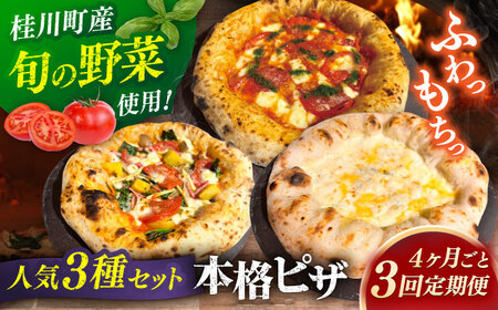 【4か月ごとにお届け：全3回】 【合鴨家族の小麦と桂川町の野菜使用】 人気3種セット（マルゲリータ、季節の野菜ピザ、クワトロフォルマッジ） 桂川町/PIZZERIA TUTTI[ADBH029]