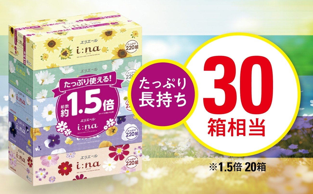 
            ＜津山工場限定＞エリエール i:na(イーナ)ティシュー 220組5箱×4パック(20箱)【1615610】
          