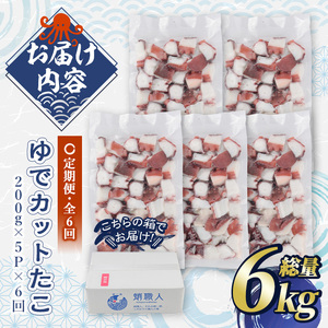 ＜定期便・全6回(隔月)＞ゆでカットたこ (総量6kg・200g×5P×6回) たこ タコ 蛸 ぶつ切り 茹で 小分け 海鮮 魚介 海産物 冷凍 国産 【206800400】【網中水産】