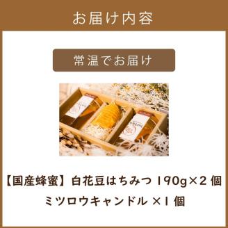 《14営業日以内に発送》【国産蜂蜜】白花豆はちみつ 190g×2個 と ミツロウキャンドル 1個 ( はちみつ 蜂蜜 ハチミツ 白花豆 ミツロウ キャンドル ろうそく )【022-0004】