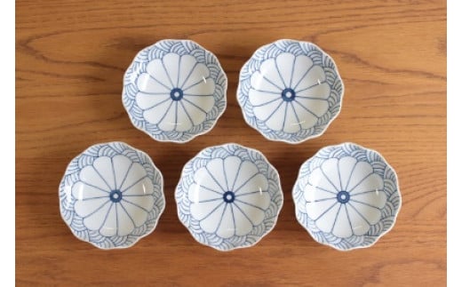 
カネアオ 有田焼 菊割青海波 深皿（小）5枚セット 後藤定山窯

