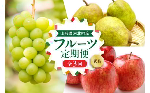 【令和8年産】河北町の山形らしいフルーツ定期便 3回(シャインマスカット・ラフランス・サンフジ)【山形eLab】 ka074-029-r8