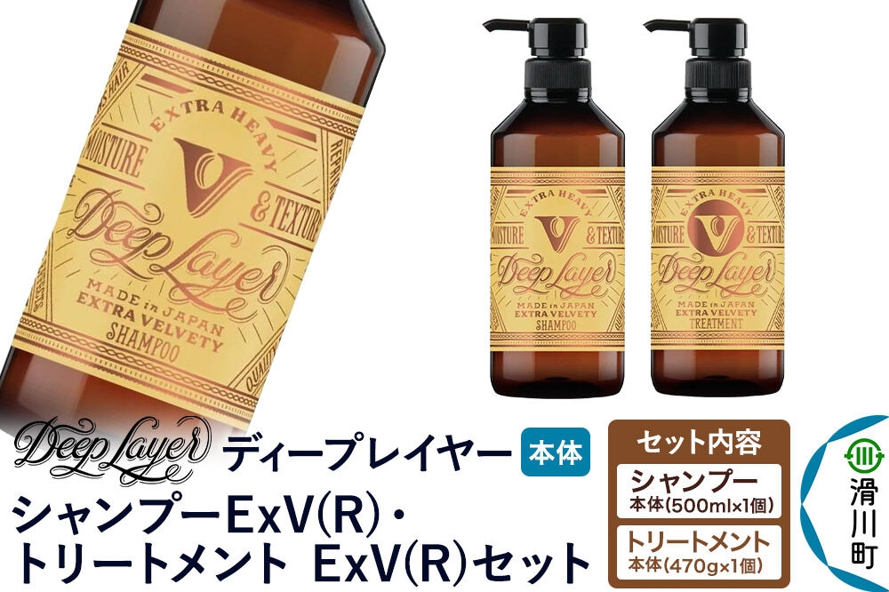
                  DeepLayer ディープレイヤー シャンプーExV (R) 500mL×1個・トリートメント ExV 470g×1個 セット [まとまり パサつき なめらか 手触り スルスル髪 ふんわり 細毛 軟毛 ダメージ毛 ブリーチ毛 リンス コンディショナー]
                