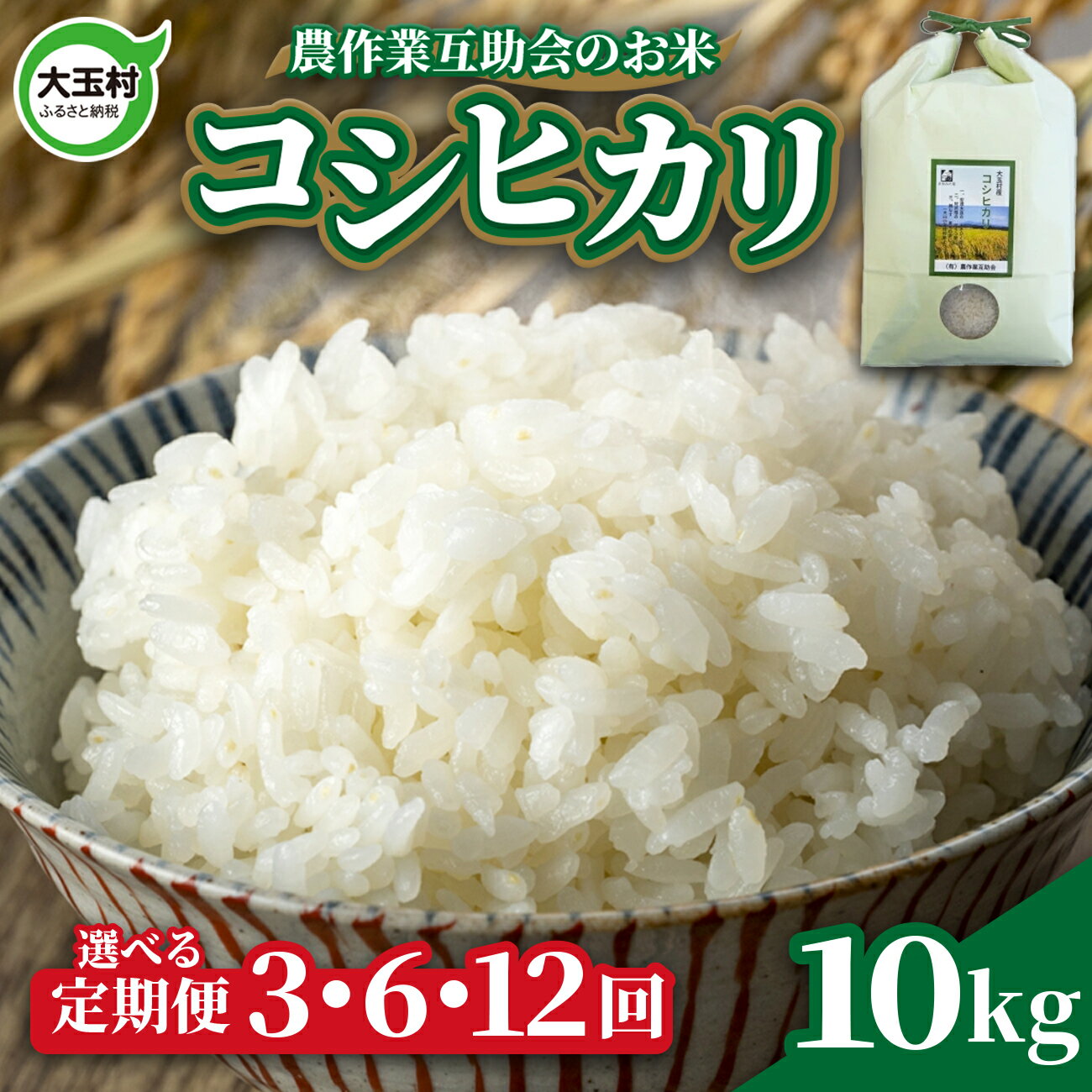 【ふるさと納税】 米 定期便 コシヒカリ 10kg 選べる回数 3ヶ月 / 6ヶ月 12ヶ月 《 令和7年産 》 福島県 大玉村 農作業互助会 ｜ 定期 3回 6回 12回 精米 白米 こめ ごはん 60kg 120kg コメ 送料無料 ｜