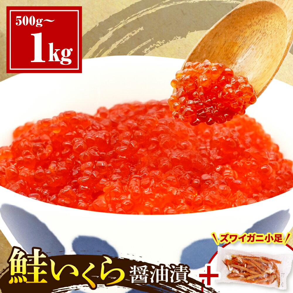【ふるさと納税】鮭いくら 醤油漬け だし用本ズワイ小足付き 【内容量が選べる】( 500g 1kg ) 小分け お試し（いくら 鮭いくら 醤油漬 いくら醤油漬け 海鮮丼 魚卵 訳あり かに 本ズワイガニ ズワイガニ セット 出汁 魚介類 海鮮 海鮮セット 海産物 冷凍 北海道 えりも町