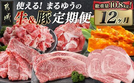 使える!まるゆうの牛&豚定期便(12ヶ月)_T200-12-N401_(都城市) 国産 宮崎牛 黒毛和牛 ローススライス サーロインステーキ 切り落とし 霜降り 黒豚 みそ漬け 定期便 