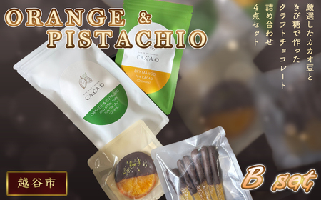 ORANGE ＆ PISTACHIO B set ／ チョコ カカオ豆 無添加 きび糖 大人チョコ 甘さ控えめ 香り豊か 柑橘チョコ オレンジピール ピスタチオ ドライマンゴー シトロネット 手作り ギフト ご褒美 スイーツ 詰め合わせ 埼玉県 No.334
