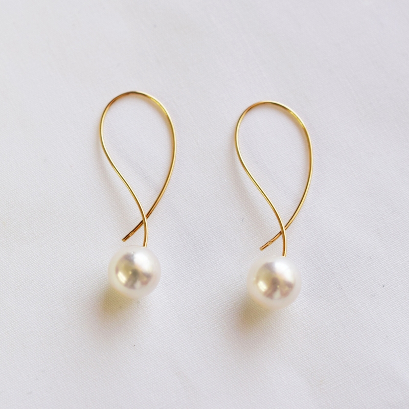 S101-432_あこや真珠 ピアス フック クロス 8mm - 8.5mm ホワイトピンク 