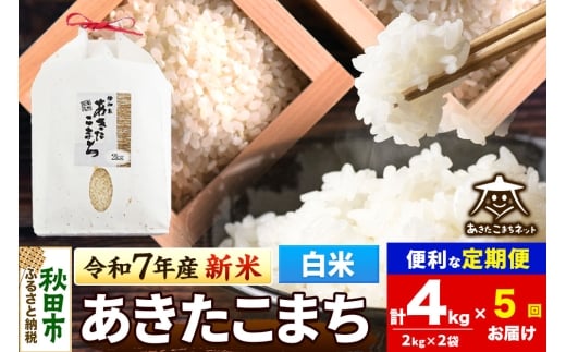 《令和7年産 新米受付》《定期便5ヶ月》あきたこまち 清流米 4kg(2kg×2袋)【白米】 秋田市雄和産