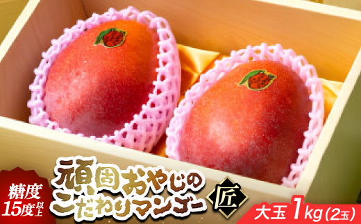 【2026年発送・糖度15度以上保証】頑固おやじのこだわりマンゴー匠 大玉1kg(2玉)【配送不可地域：離島】