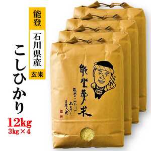 【発送時期が選べる】能登産コシヒカリ 能登夢米12kg（玄米3kg×4袋）◆｜石川県 能登産 国産 米 ふっくら ツヤツヤ 甘い ※2025年1月中旬～5月上旬頃に順次発送予定