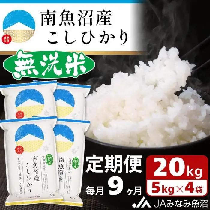 【JAみなみ魚沼定期便】南魚沼産こしひかり無洗米（20kg×全9回）｜無洗米