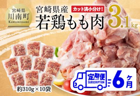 【6ヶ月定期便】 宮崎県産 若鶏 もも肉 3.1kg 【 鶏肉 もも肉 肉 小分け からあげ チキン南蛮 国産 九州産 宮崎県産  送料無料 】