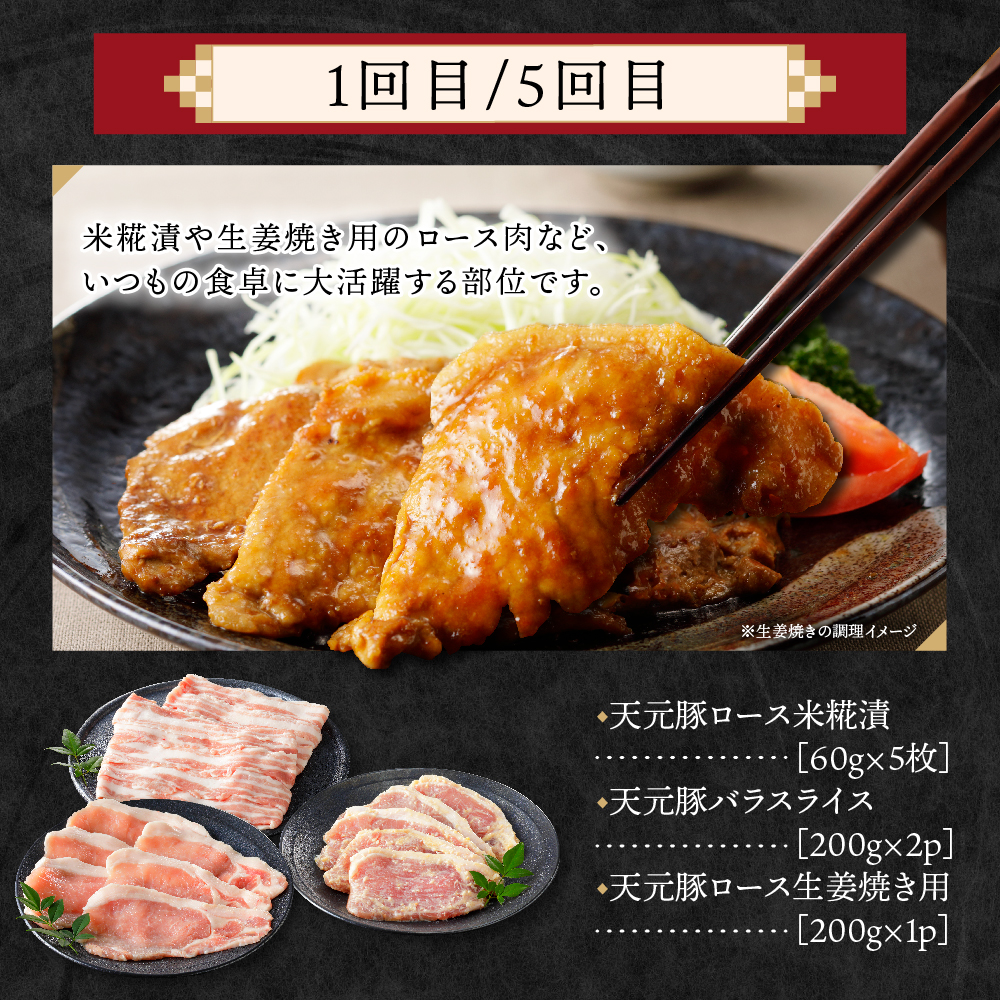 【8ヶ月定期便】 豚肉 天元豚 食べ比べ 全8回 ロース バラ 小間 モモ 挽き肉 便利 小分け 冷凍 しゃぶしゃぶ 焼肉 とんかつ 生姜焼き ブランド豚 国産 山形県 米沢市