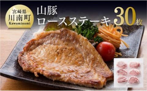 きじょん山豚 ロースステーキ 30枚【肉 豚肉 加工品 惣菜 宮崎県産ブランド豚 おかず ポークステーキ 豚テキ トンテキ 簡単調理 たっぷり 大容量】