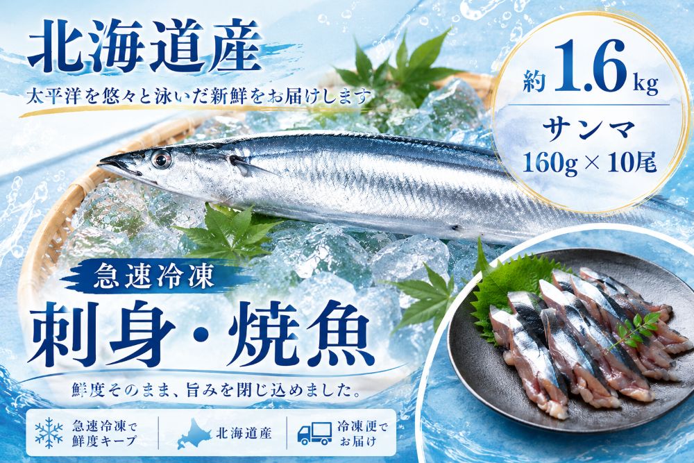 【ふるさと納税】北海道産急速冷凍サンマ　160g×10尾　約1.6kg（AM0012）