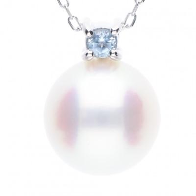 ふるさと納税 神戸市 【3月誕生石】無調色 アコヤ真珠 アクアマリン K10WG ペンダント ネックレス チェーン付き