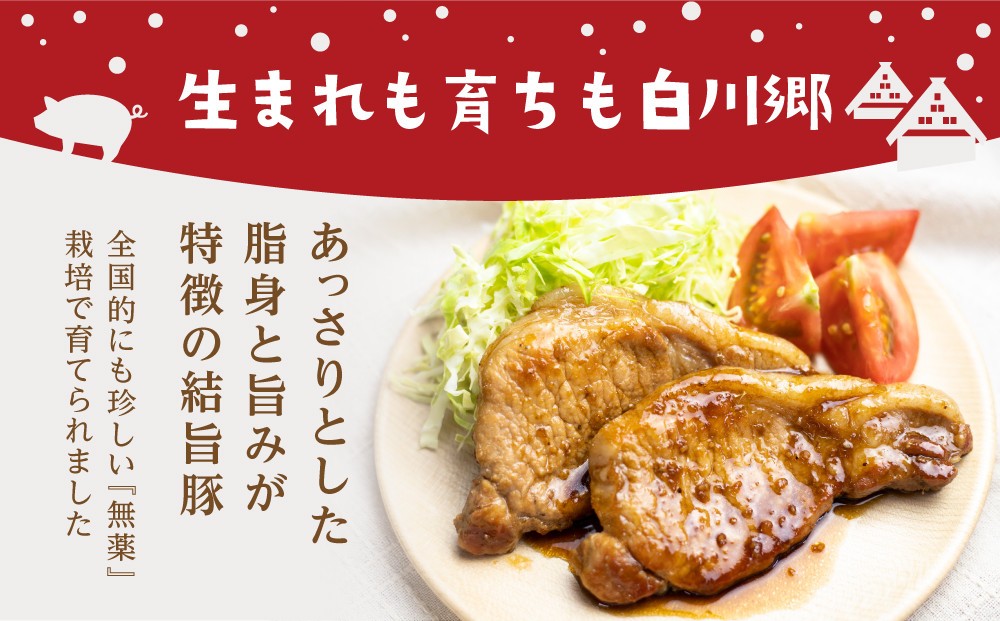 白川郷 結旨豚 ブロック肉 4種セット 計2kg 豚肉 ぶた肉 国産肉 抗生物質 合成抗菌剤不使用 真空パック かたまり肉 肉 バーベキュー BBQ キャンプ ステーキ ロース 肩ロース バラ肉 もも