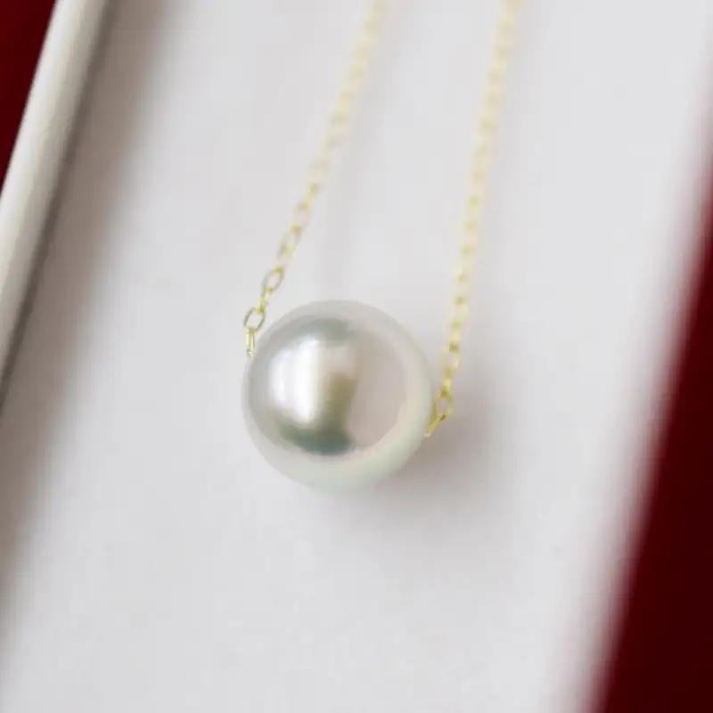 S101-322-10YG_天草産 9mm - 9.5mm ネックレス あこや真珠 ナチュラル 1粒 スルー K10 【ネックレス：K10YG】