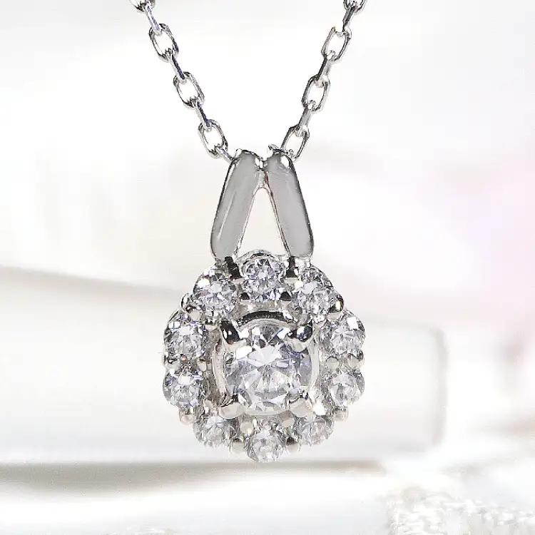 ネックレス プラチナ PT900 ダイヤモンド 0.35ct 取り巻き フラワー ペンダント 【f218-pt】