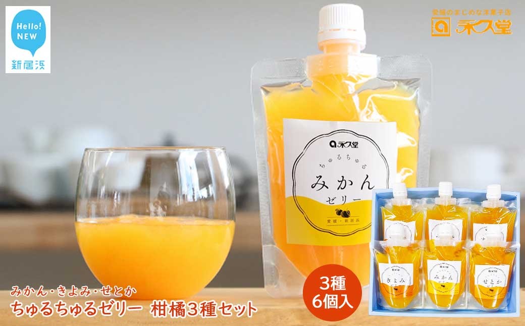 
                  フルーツゼリー ちゅるちゅるゼリー 柑橘 3種 合計6個 セット みかん きよみ せとか 柑橘王国愛媛 永久堂
                
