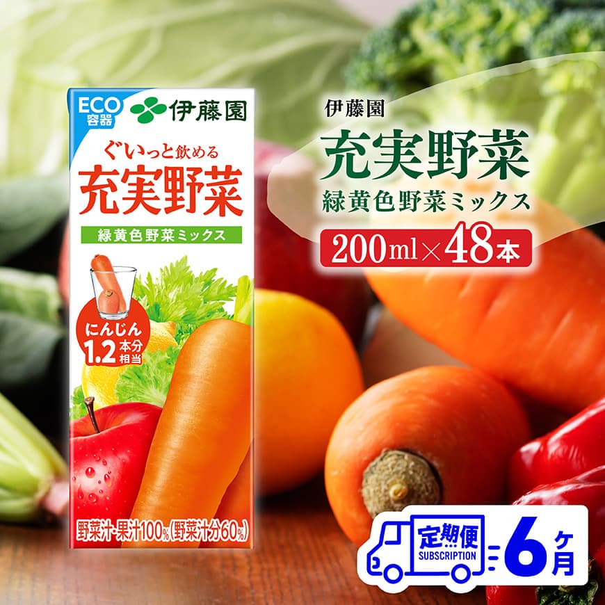 【6ヶ月定期便】伊藤園 充実野菜 緑黄色野菜ミックス（紙パック）200ml×48本　野菜ジュース 飲料[C07360t6]