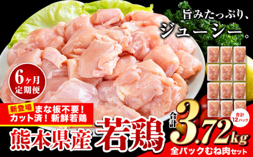 【6ヶ月定期便】鶏肉 小分け 鶏肉 むね  ムネ カット済 若鶏3.72kg 《お申込み月の翌月から出荷開始》