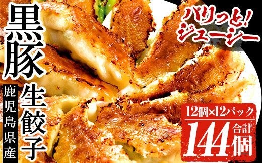 鹿児島黒豚生餃子 合計144個！（12個×12P） 国産 鹿児島県産 黒豚 餃子 ぎょうざ ギョーザ ギョウザ 冷凍餃子 冷凍 冷凍食品 惣菜 弁当 おかず 小分け 詰め合わせ 大容量【00-008-14-60】