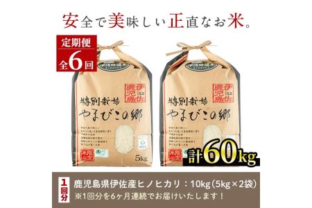 J0-02 【定期便】特別栽培ヒノヒカリ(計60kg・毎月10kg×6ヶ月) 【やまびこの郷】