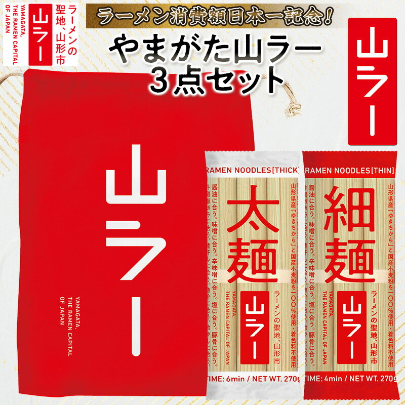【ふるさと納税】【ラーメン消費額日本一記念！】やまがた 山ラー3点セット(乾麺・巾着・マグネット) FY25-526