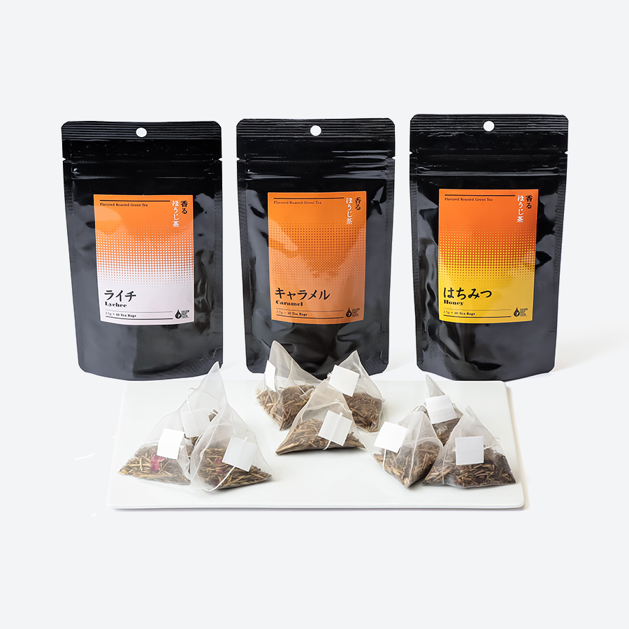＜小栗農園＞彩り香る茶ギフト（ほうじ茶アソート）キャラメル・はちみつ・ライチ各２袋
