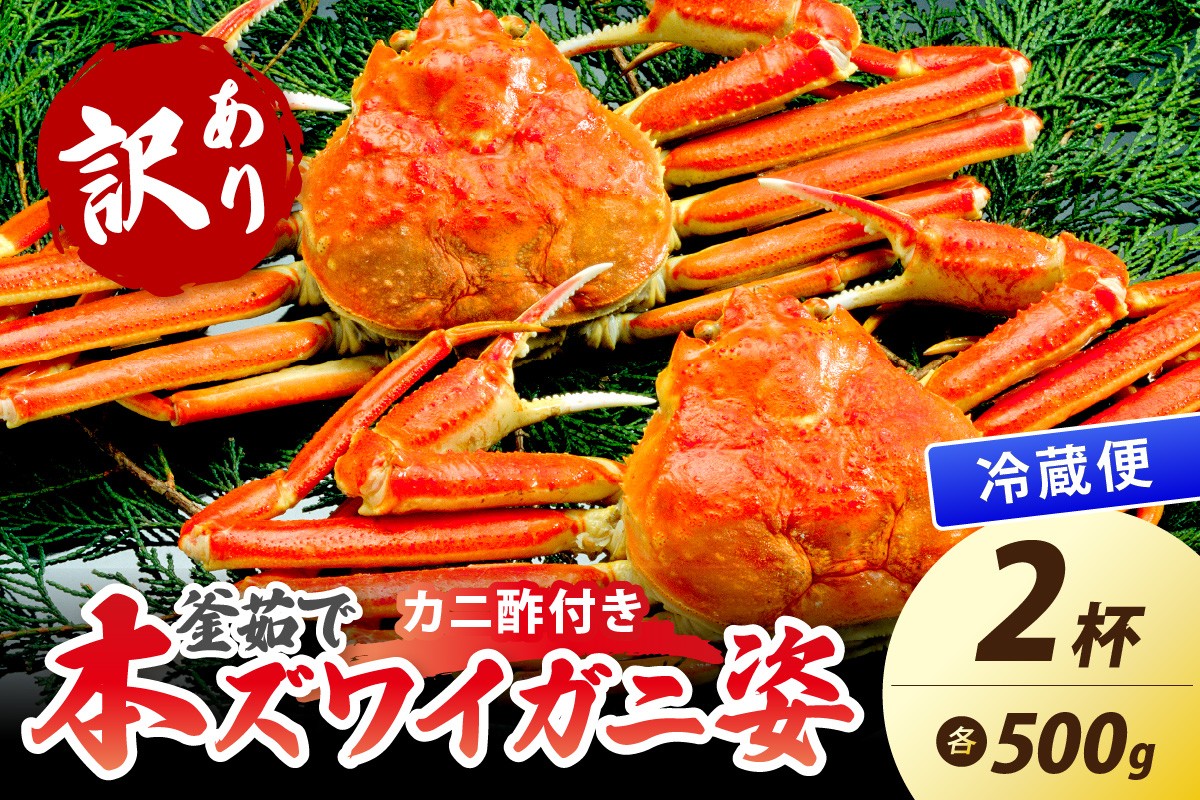 
                  【大好評！カニ酢付き】訳あり！釜茹で！本ずわいがに姿 500g×2杯　本ずわいがに ズワイガニ 蟹 かに カニ 姿 冷蔵配送 冷蔵で届く 訳あり品 ボイル済 茹で蟹 2匹　YK00440
                